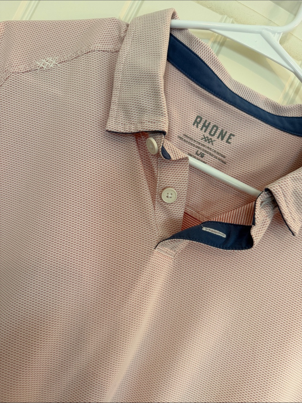 RHONE Men’s Blush Polo with Navy Trim